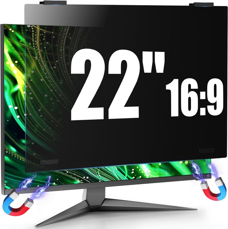 JEEETINTX Magnetic 22 Inch Computer Privacy Screen for 16:9 Aspect Ratio Widescreen Monitor, Eye Protection Anti Glare Blue Light Privacy Filter Shield, Removable Hanging 22in Protector - Image 1